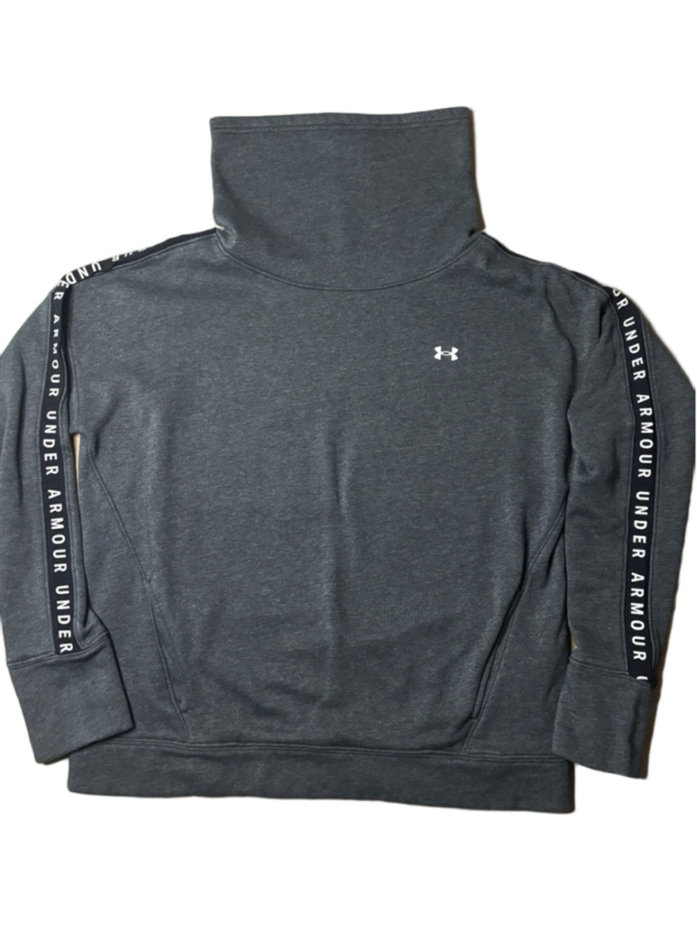 Under Armour Women’s Medium Gray Mock Neck Sweatshirt Logo Tape Sleeve